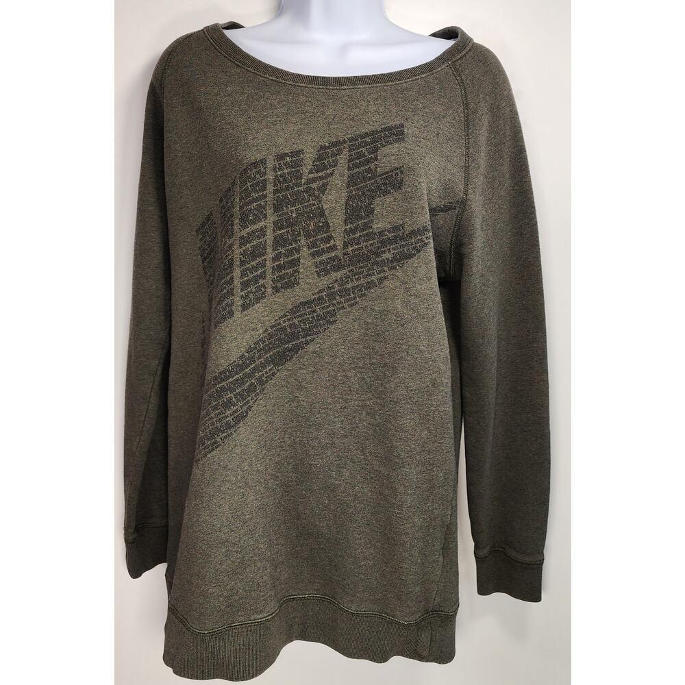 Nike Sweatshirt Olive Green Graphic Swoosh Crewneck Pullover Small Unisex - Picture 10 of 11
